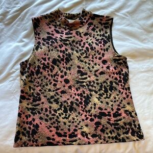 St John Knit Shell - Leopard Print with Coral and Golden Background